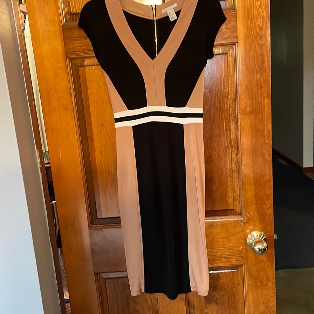 Brown, tan, white, long stretch dress. Sz small.